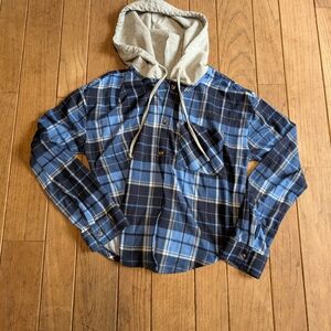 No Boundaries Blue and Gray Plaid Hoodie